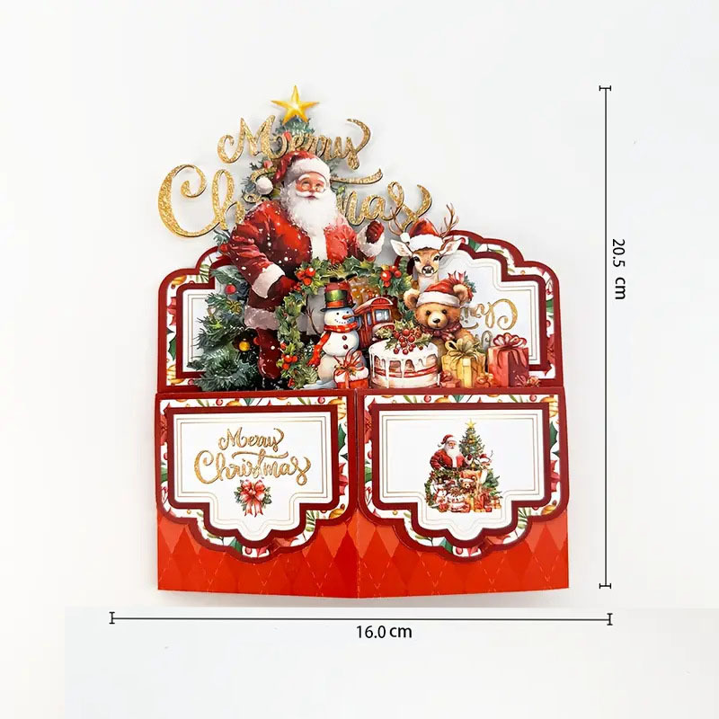 3D Pop‑up Santa's Box Tri‑fold Christmas Card – Handcrafted Holiday Scene, Premium Greeting with Envelope