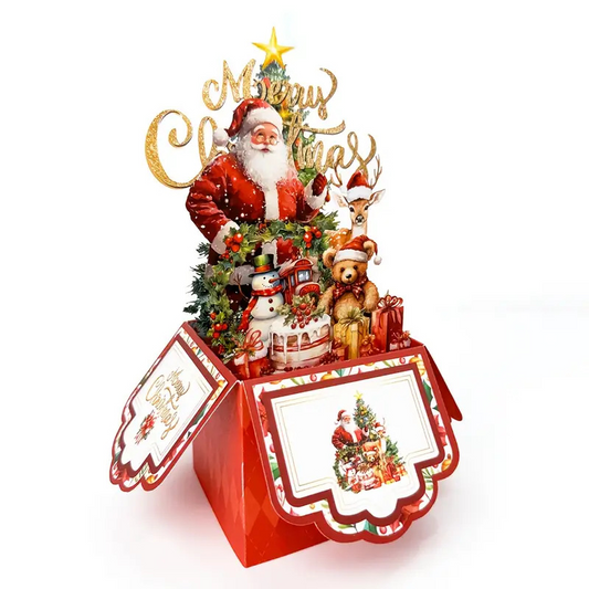 3D Pop‑up Santa's Box Tri‑fold Christmas Card – Handcrafted Holiday Scene, Premium Greeting with Envelope