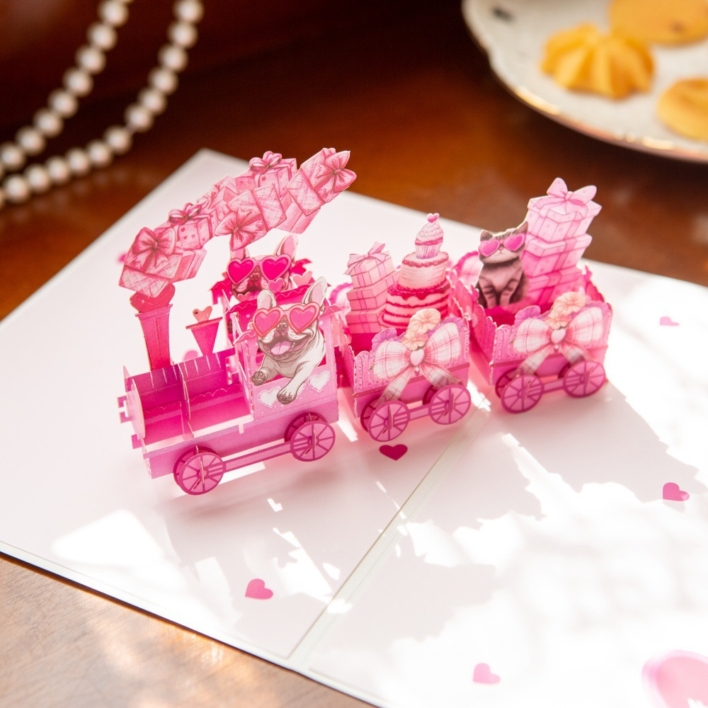 2026 New Valentine’s Day 3D Pop-up Love Train Card – Heart-Themed Foldable Greeting, Premium Design with Envelope