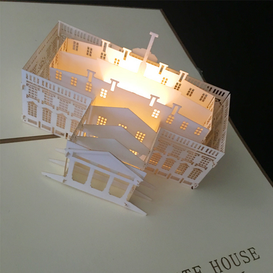 3D Paper-cut Pop-up White House Card with LED Lights – Architectural Art, Creative Business Greeting with Envelope
