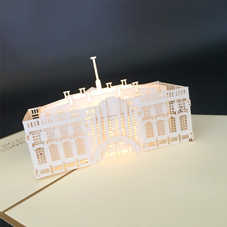 3D Paper-cut Pop-up White House Card with LED Lights – Architectural Art, Creative Business Greeting with Envelope