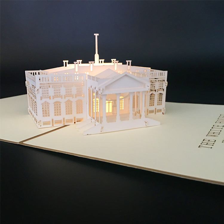 3D Paper-cut Pop-up White House Card with LED Lights – Architectural Art, Creative Business Greeting with Envelope