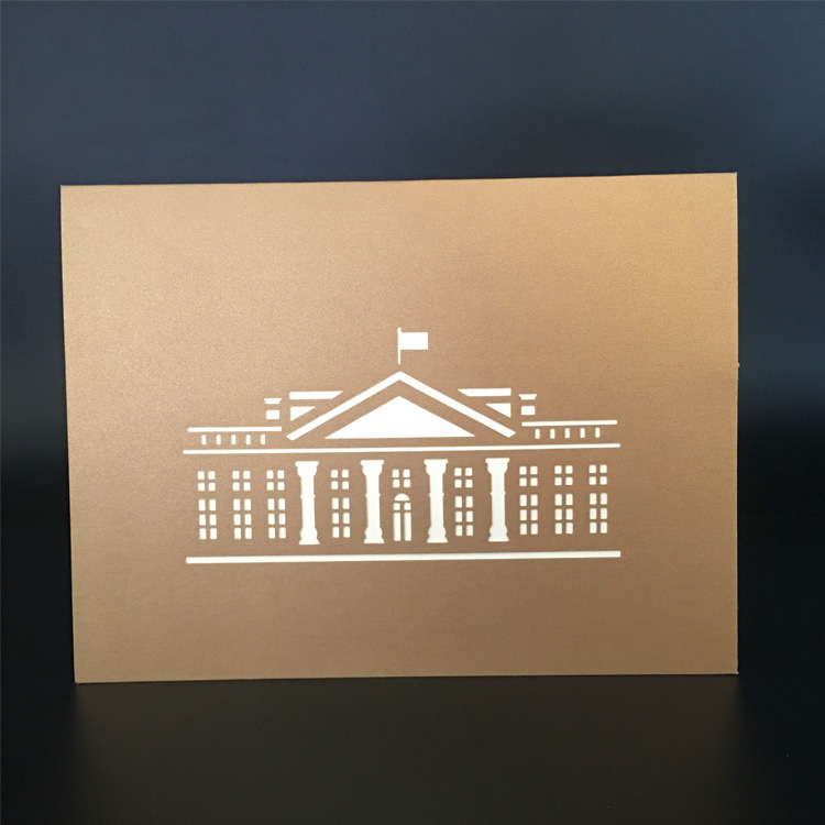 3D Paper-cut Pop-up White House Card with LED Lights – Architectural Art, Creative Business Greeting with Envelope
