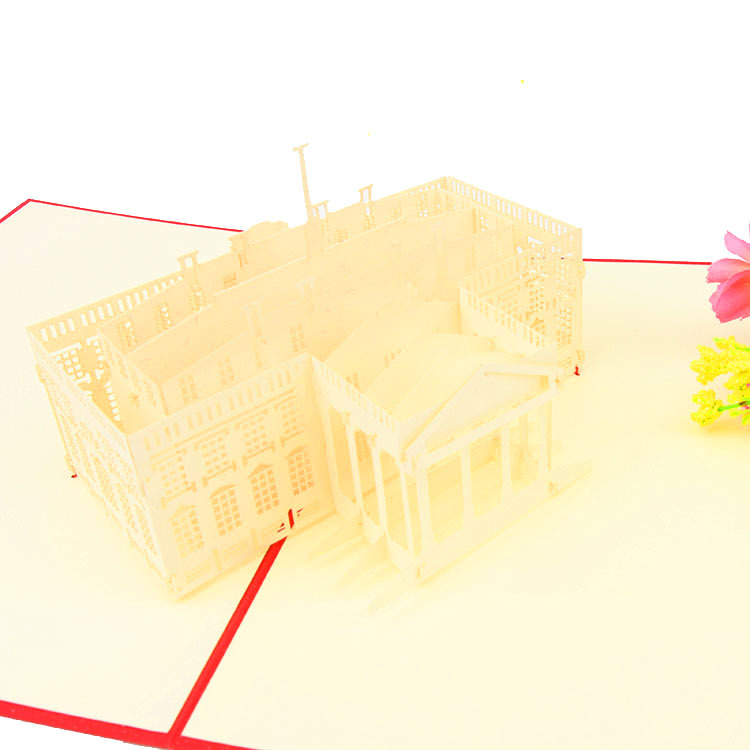 3D Paper-cut Pop-up White House Card with LED Lights – Architectural Art, Creative Business Greeting with Envelope