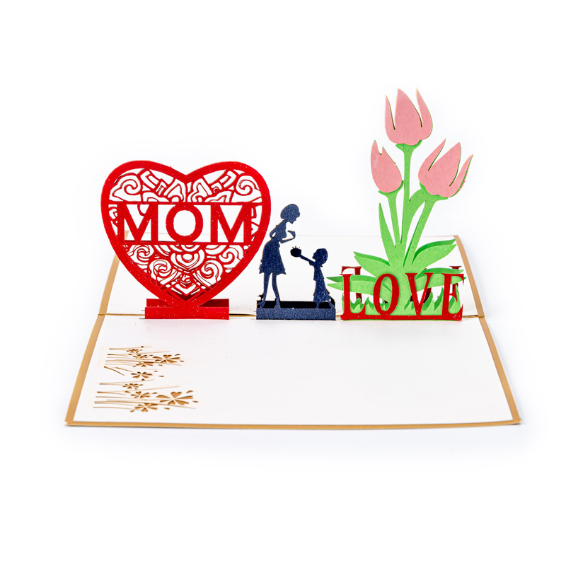 3D Pop-up Mother’s Day Card – “Love Mom” Heart Design, Creative Foldable Greeting, Premium Keepsake