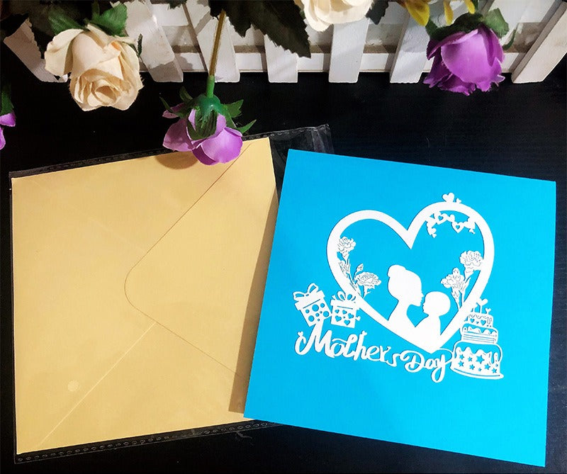 Mother's Day 3D Pop-up Card – Intricate Paper-cut Hollow-out Design, Heartfelt Thank You Greeting for Mom, Handcrafted Keepsake