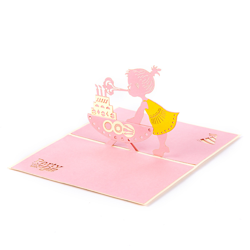 3D Pop-up Birthday Cake Card for Cute Girls – Creative Foldable Greeting, Sweet Design with Envelope