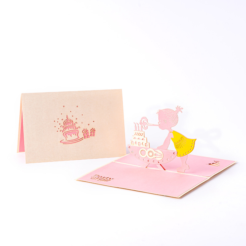 3D Pop-up Birthday Cake Card for Cute Girls – Creative Foldable Greeting, Sweet Design with Envelope