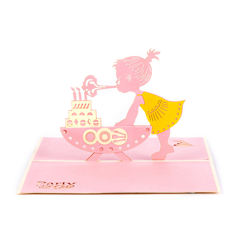 3D Pop-up Birthday Cake Card for Cute Girls – Creative Foldable Greeting, Sweet Design with Envelope
