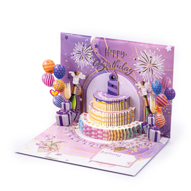 New 3D Pop-up Birthday Cake Card with Music, Lights & Blow-Activated Effect – Interactive Greeting, Perfect for Birthdays