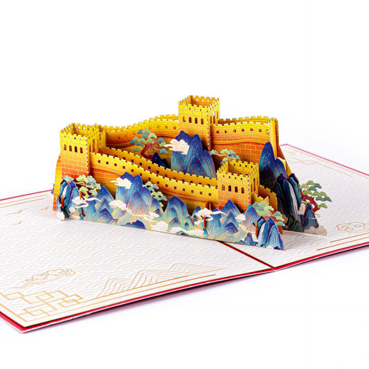 2026 New 3D Pop-up Great Wall Card – Red & Gold Foil-Stamped Design, Creative Foldable Greeting with Envelope