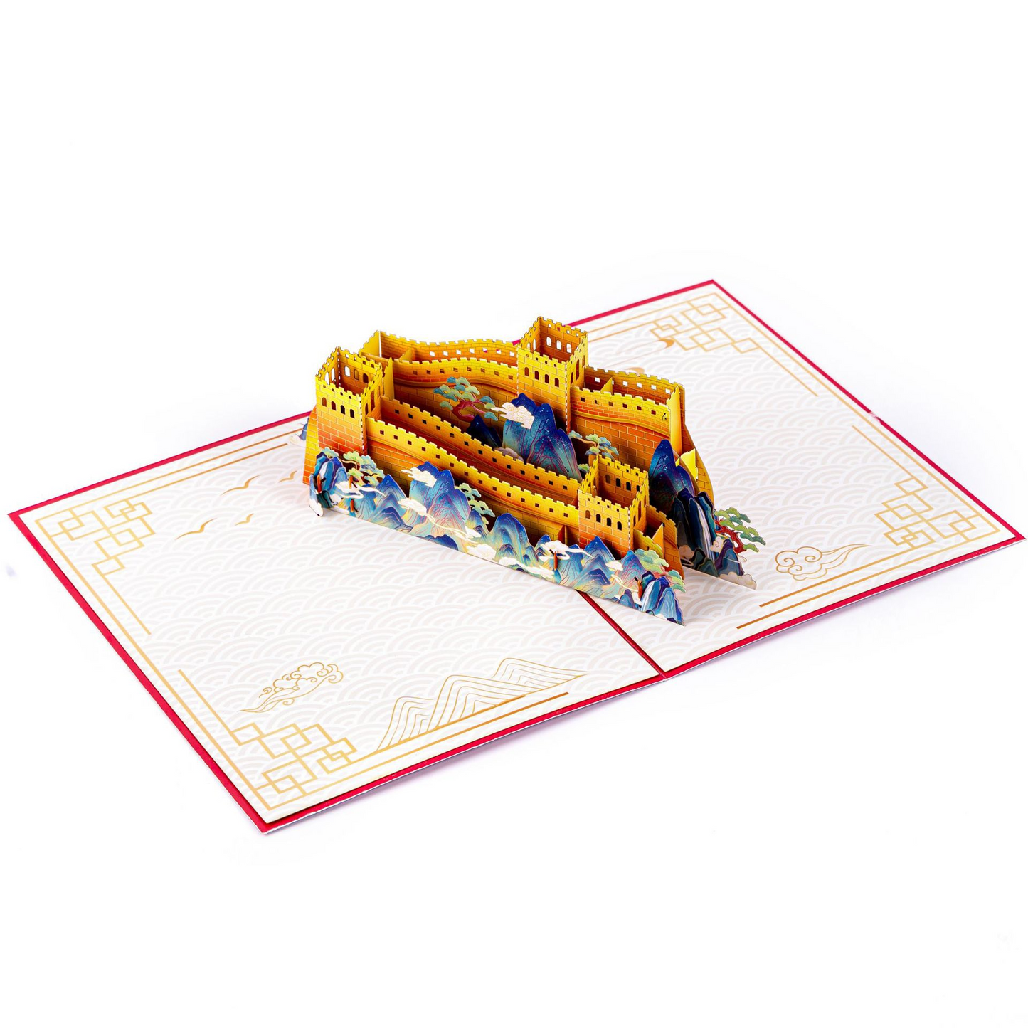 2026 New 3D Pop-up Great Wall Card – Red & Gold Foil-Stamped Design, Creative Foldable Greeting with Envelope