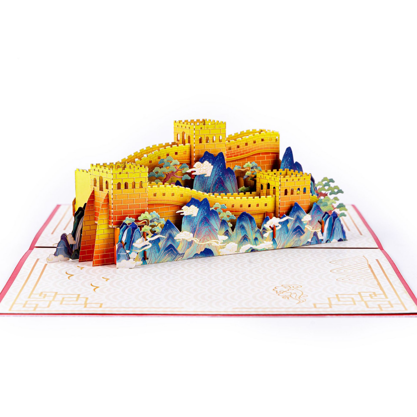 2026 New 3D Pop-up Great Wall Card – Red & Gold Foil-Stamped Design, Creative Foldable Greeting with Envelope