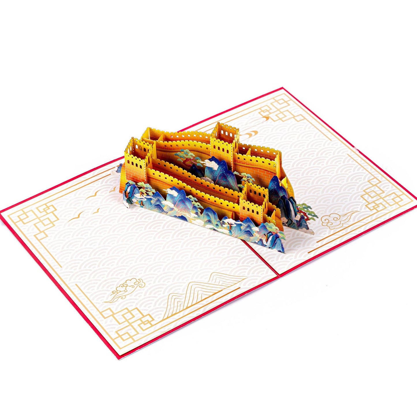 2026 New 3D Pop-up Great Wall Card – Red & Gold Foil-Stamped Design, Creative Foldable Greeting with Envelope