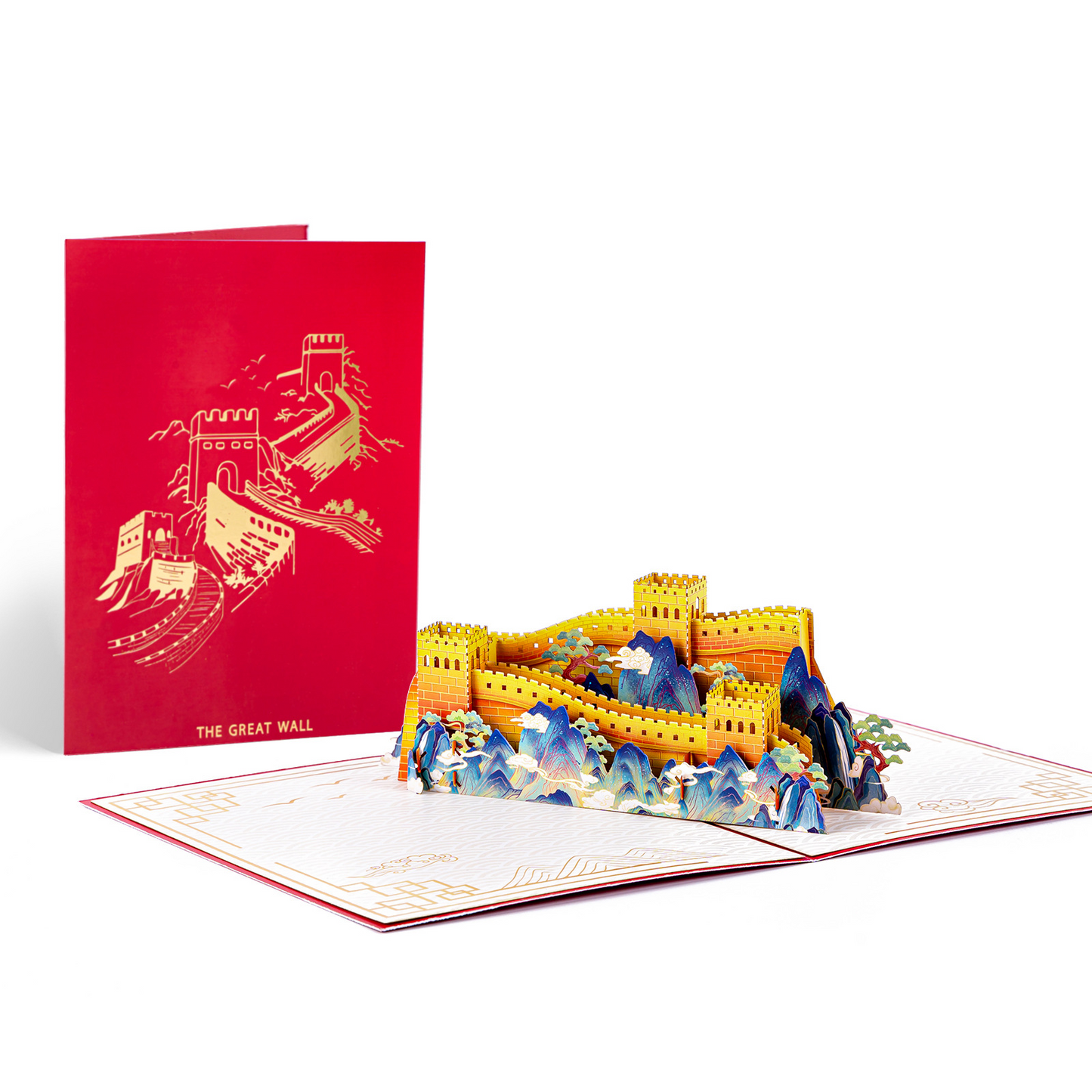 2026 New 3D Pop-up Great Wall Card – Red & Gold Foil-Stamped Design, Creative Foldable Greeting with Envelope