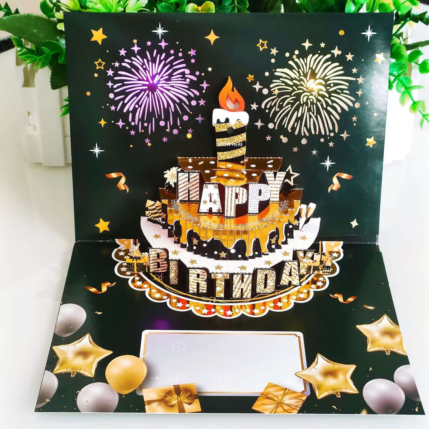 2026 New 3D Pop-up Birthday Card with Music, Lights & Fireworks – Foil-Stamped Cake Design, Premium Greeting with Envelope