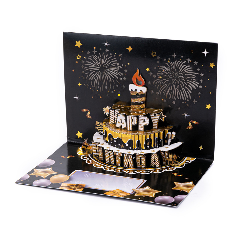 2026 New 3D Pop-up Birthday Card with Music, Lights & Fireworks – Foil-Stamped Cake Design, Premium Greeting with Envelope