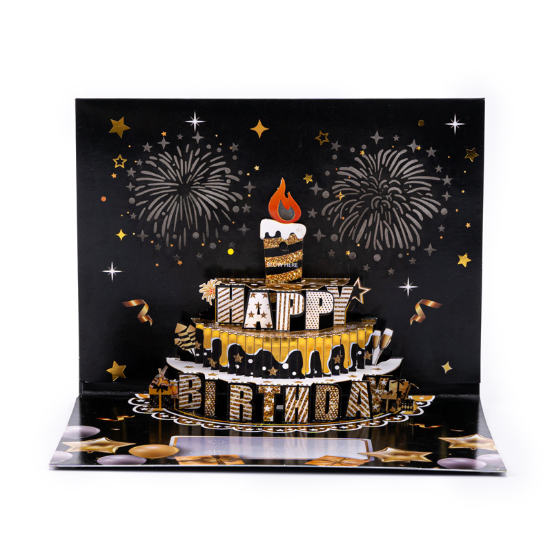 2026 New 3D Pop-up Birthday Card with Music, Lights & Fireworks – Foil-Stamped Cake Design, Premium Greeting with Envelope