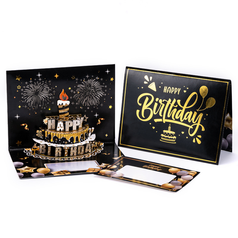 2026 New 3D Pop-up Birthday Card with Music, Lights & Fireworks – Foil-Stamped Cake Design, Premium Greeting with Envelope