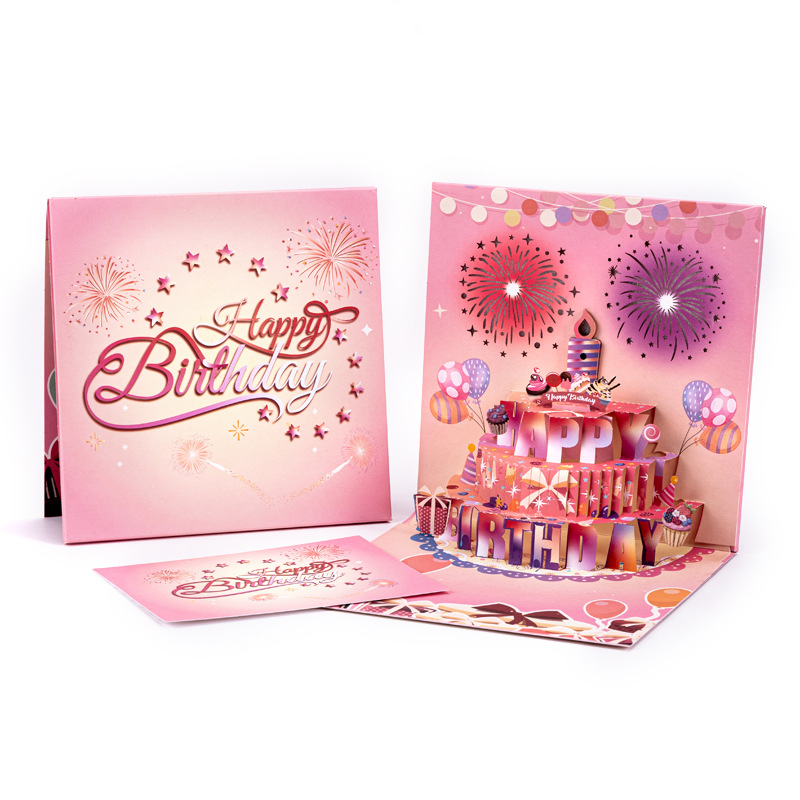 2026 Bestselling 3D Pop-up Birthday Card with Blow-Activated Music & Lights – Customizable Age Number, Laser-Cut Fireworks Cake Design