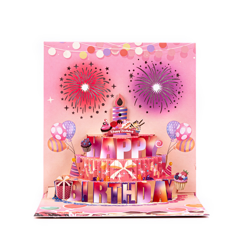 2026 Bestselling 3D Pop-up Birthday Card with Blow-Activated Music & Lights – Customizable Age Number, Laser-Cut Fireworks Cake Design