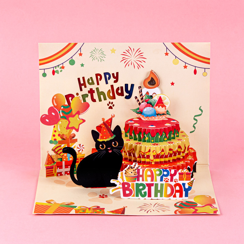 2026 New 3D Pop-up Birthday Card – Cute Cat Design with Music, Colorful Lights & Blow-Out Candle, Perfect Gift for Cat Lovers