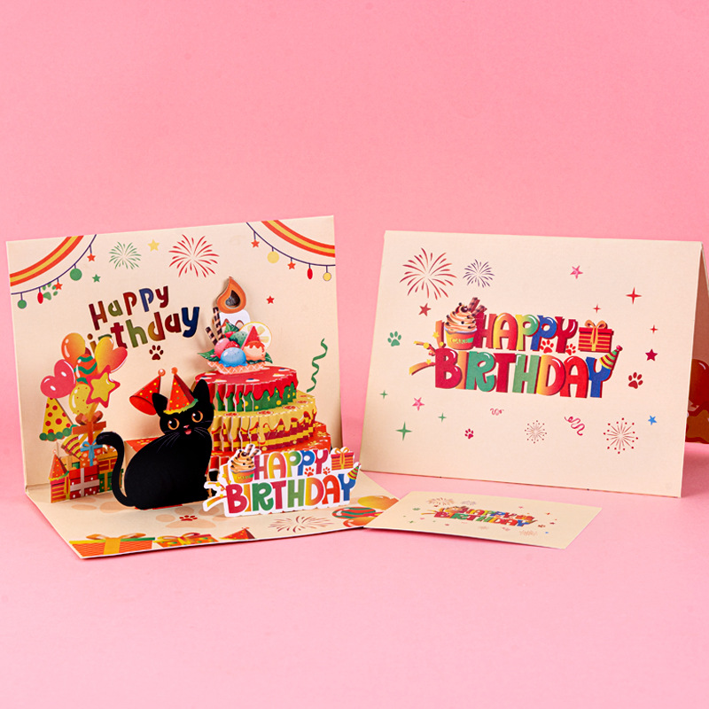2026 New 3D Pop-up Birthday Card – Cute Cat Design with Music, Colorful Lights & Blow-Out Candle, Perfect Gift for Cat Lovers
