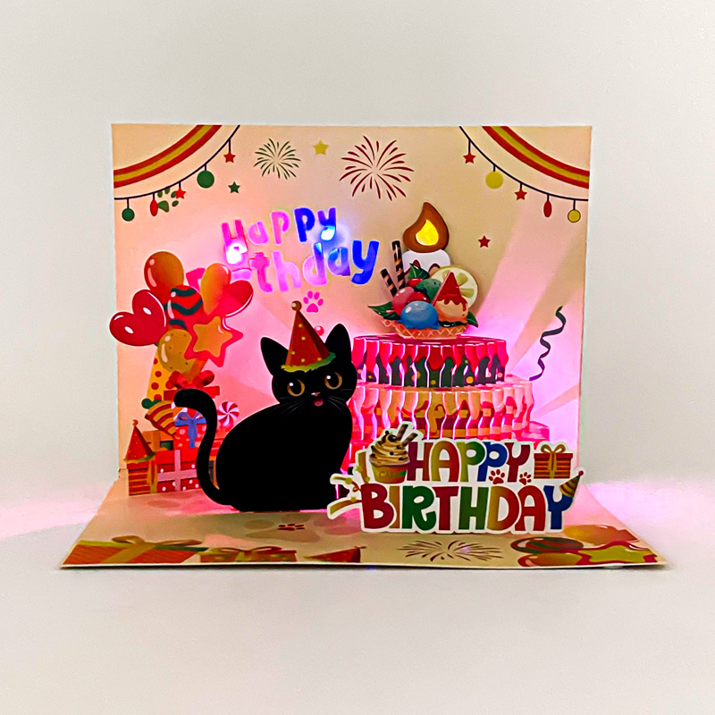 2026 New 3D Pop-up Birthday Card – Cute Cat Design with Music, Colorful Lights & Blow-Out Candle, Perfect Gift for Cat Lovers