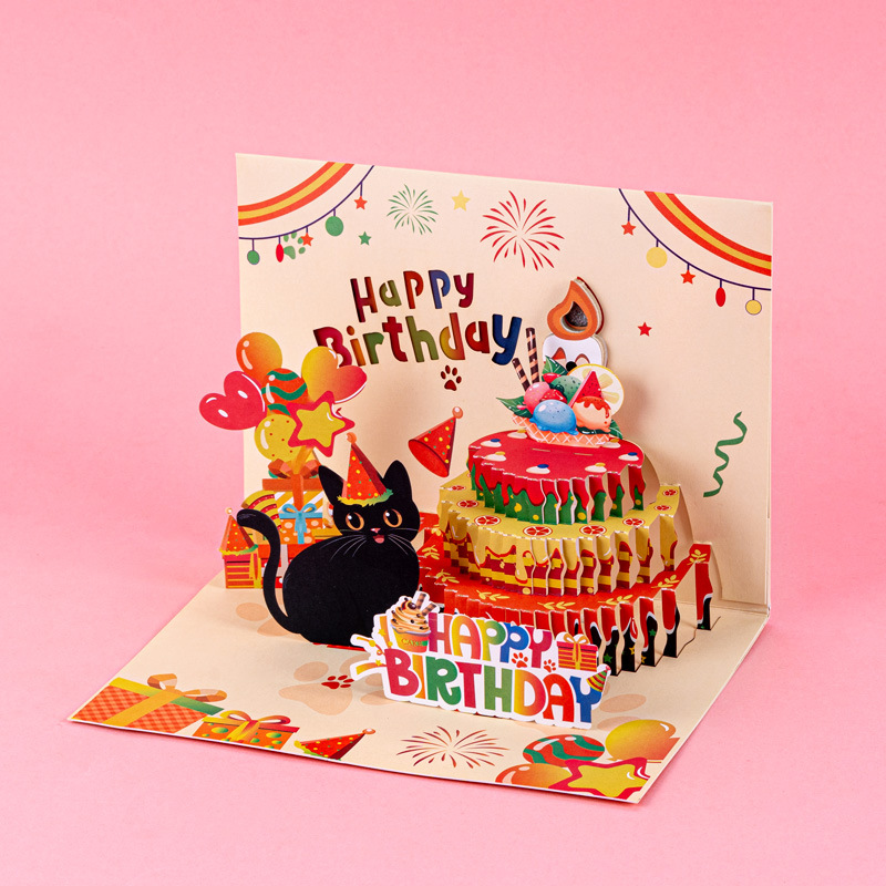 2026 New 3D Pop-up Birthday Card – Cute Cat Design with Music, Colorful Lights & Blow-Out Candle, Perfect Gift for Cat Lovers