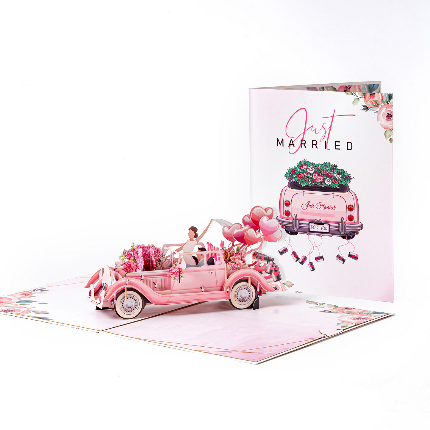 Creative 3D Pop-up Wedding Card – Sports Car, Hot Air Balloon & Couple Scene, Perfect for Weddings & Anniversaries