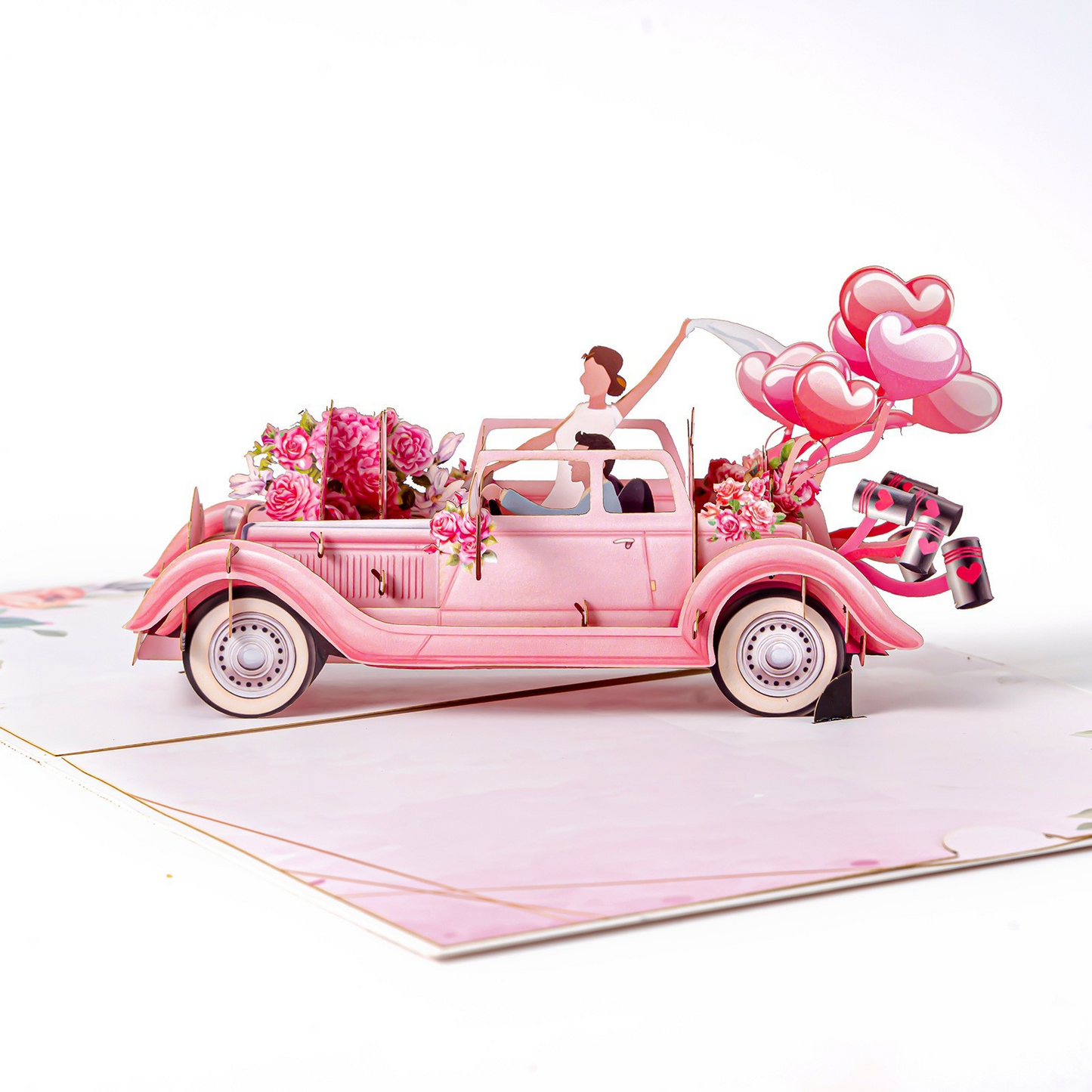 Creative 3D Pop-up Wedding Card – Sports Car, Hot Air Balloon & Couple Scene, Perfect for Weddings & Anniversaries