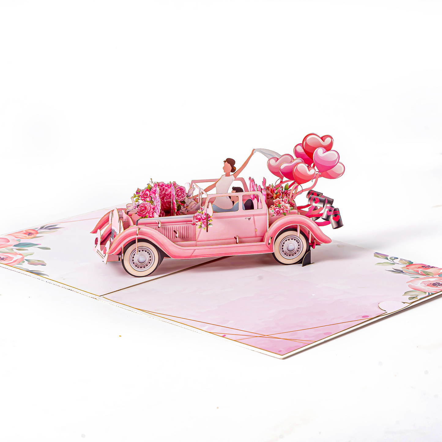 Creative 3D Pop-up Wedding Card – Sports Car, Hot Air Balloon & Couple Scene, Perfect for Weddings & Anniversaries