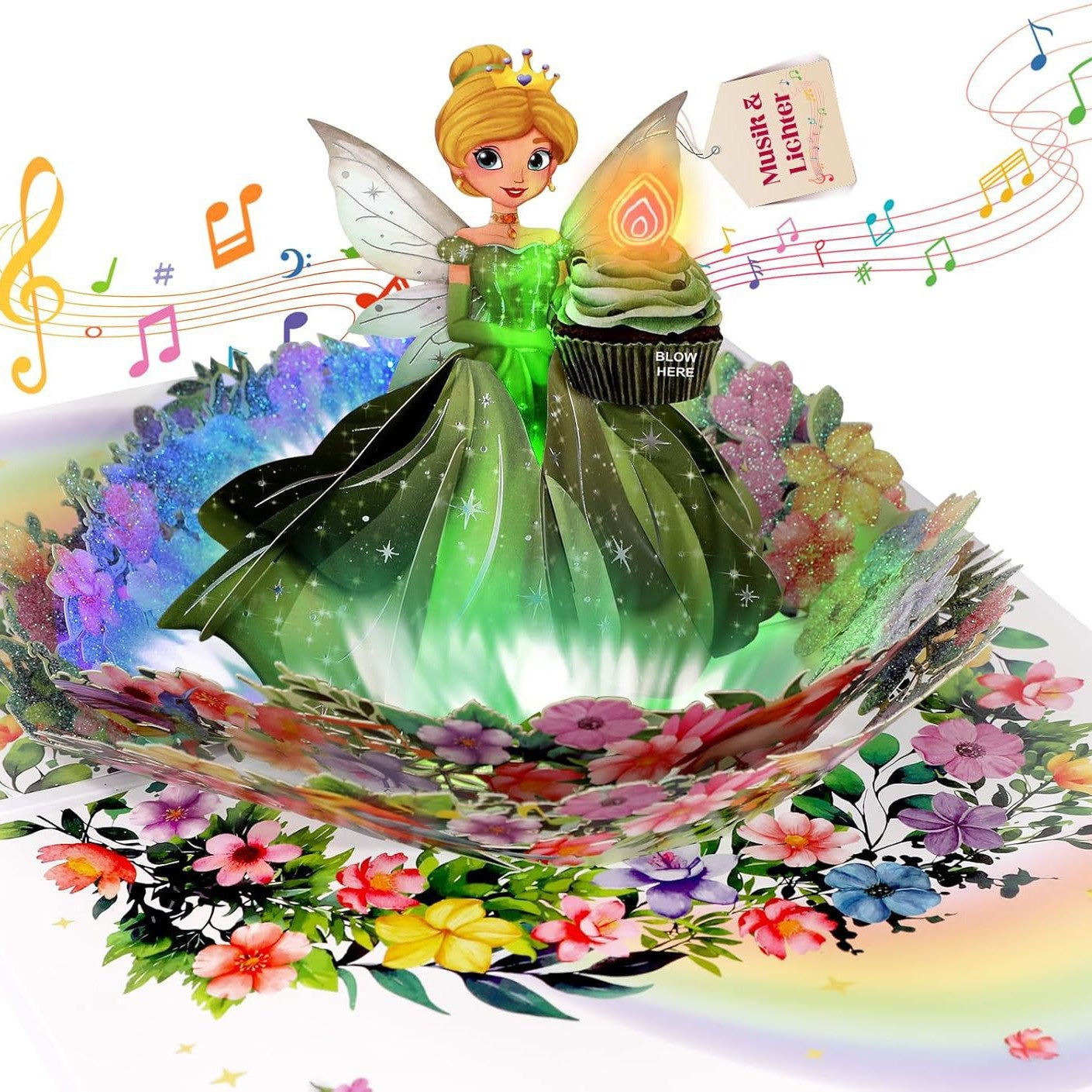 Princess 3D Pop-Up Musical Birthday Card with LED Lights – Customizable Wholesale for Girls, 1000 Pieces Minimum Order
