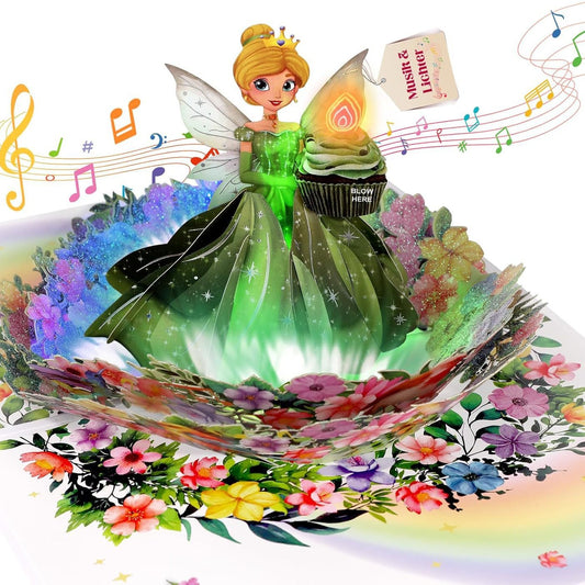 Princess 3D Pop-Up Musical Birthday Card with LED Lights – Customizable Wholesale for Girls, 1000 Pieces Minimum Order