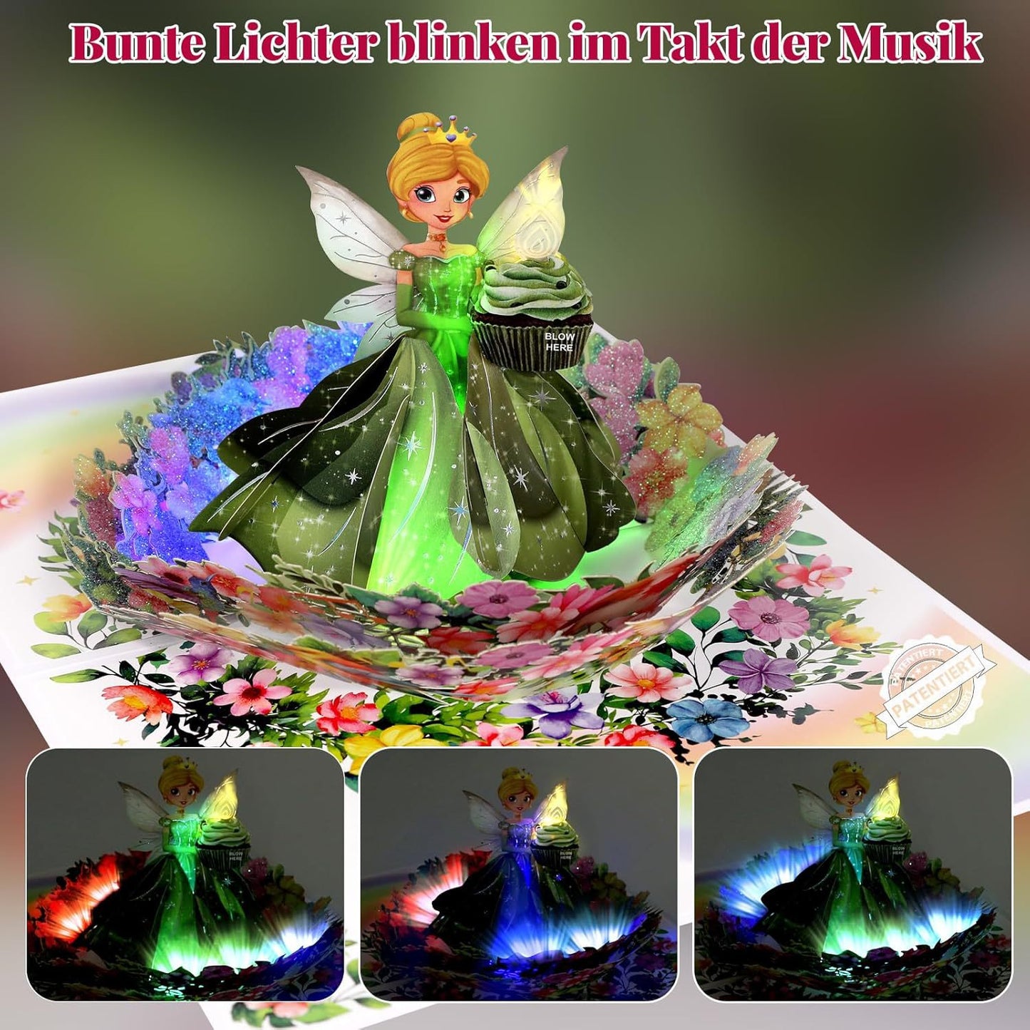 Princess 3D Pop-Up Musical Birthday Card with LED Lights – Customizable Wholesale for Girls, 1000 Pieces Minimum Order