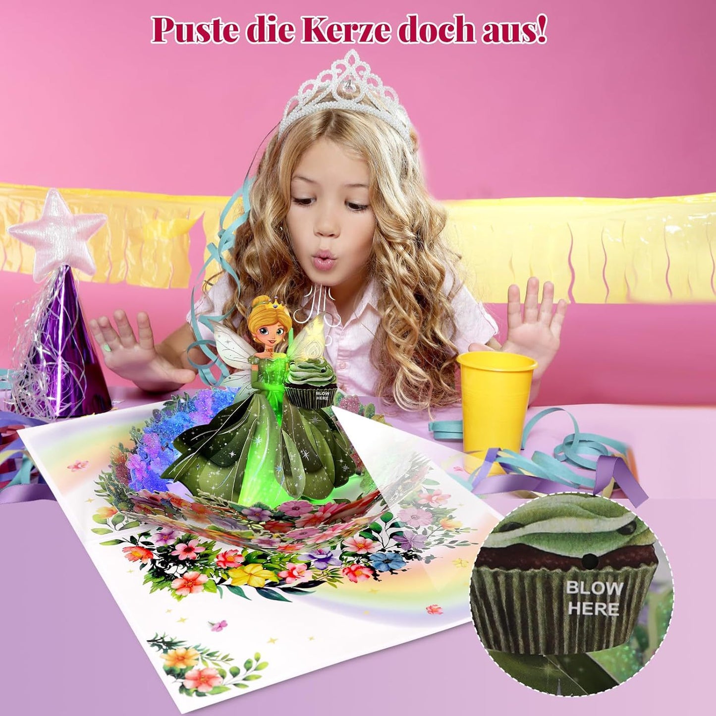 Princess 3D Pop-Up Musical Birthday Card with LED Lights – Customizable Wholesale for Girls, 1000 Pieces Minimum Order