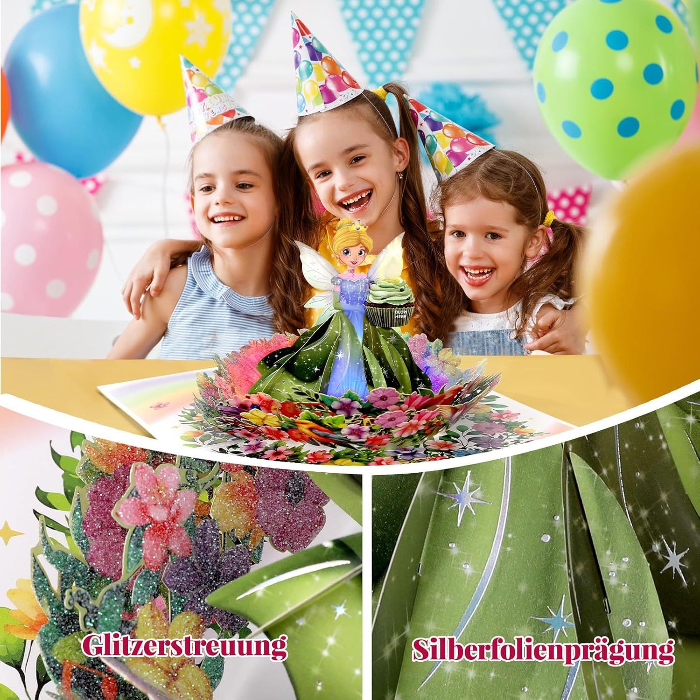 Princess 3D Pop-Up Musical Birthday Card with LED Lights – Customizable Wholesale for Girls, 1000 Pieces Minimum Order