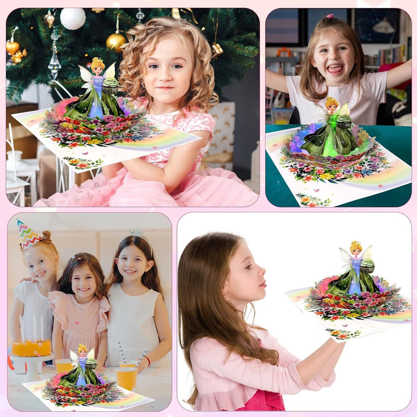 Princess 3D Pop-Up Musical Birthday Card with LED Lights – Customizable Wholesale for Girls, 1000 Pieces Minimum Order