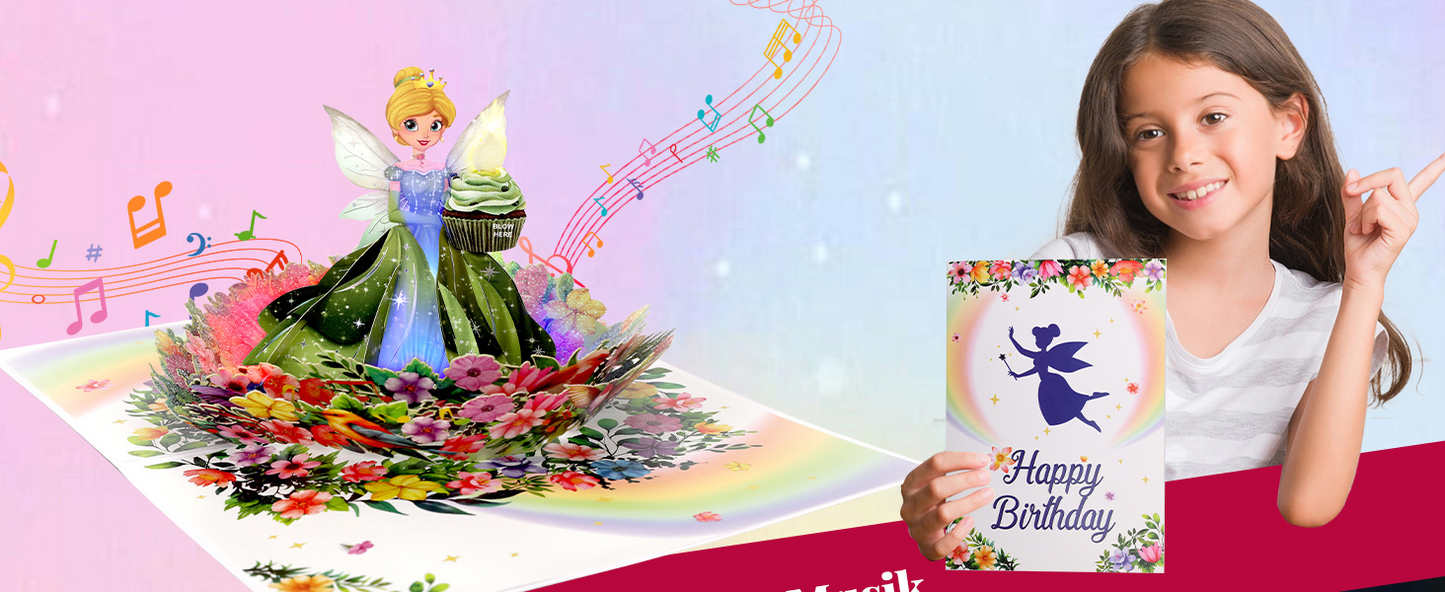 Princess 3D Pop-Up Musical Birthday Card with LED Lights – Customizable Wholesale for Girls, 1000 Pieces Minimum Order