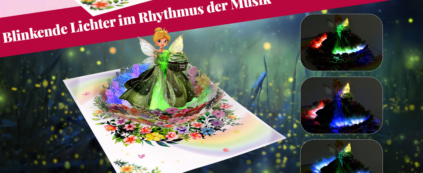 Princess 3D Pop-Up Musical Birthday Card with LED Lights – Customizable Wholesale for Girls, 1000 Pieces Minimum Order