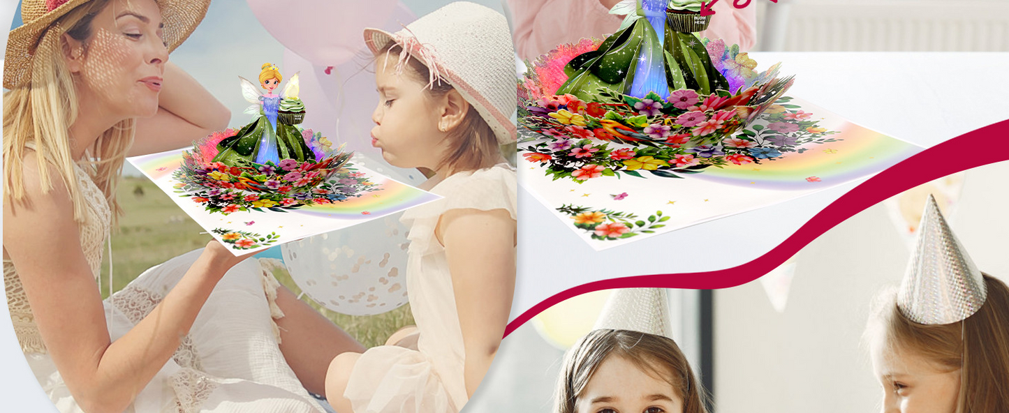 Princess 3D Pop-Up Musical Birthday Card with LED Lights – Customizable Wholesale for Girls, 1000 Pieces Minimum Order