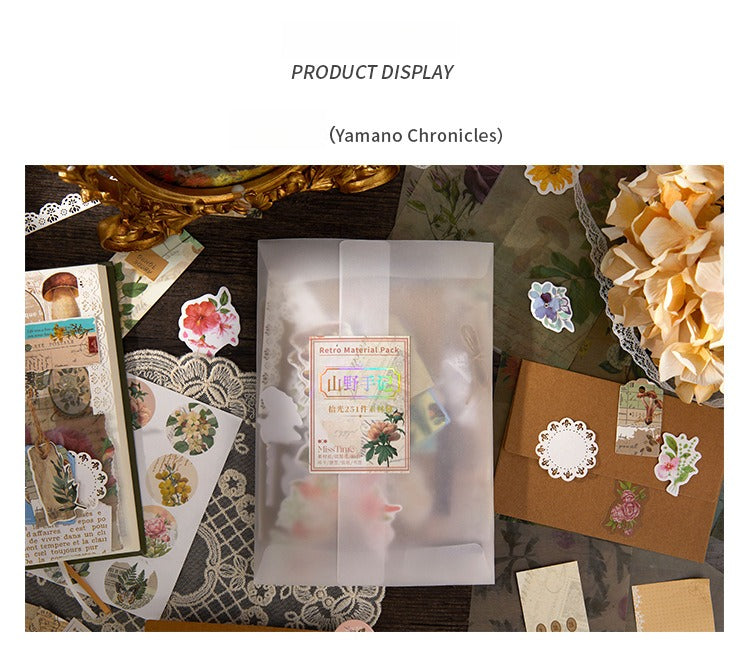251-Piece Vintage Junk Journal Ephemera Pack – Botanical & Moon Phase Sticker Set, DIY Scrapbooking Supplies for Creative Journaling