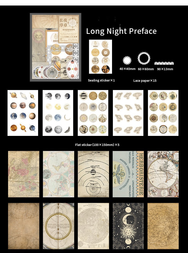 251-Piece Vintage Junk Journal Ephemera Pack – Botanical & Moon Phase Sticker Set, DIY Scrapbooking Supplies for Creative Journaling