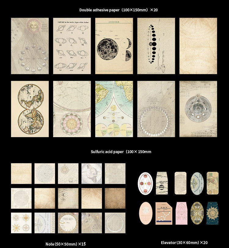 251-Piece Vintage Junk Journal Ephemera Pack – Botanical & Moon Phase Sticker Set, DIY Scrapbooking Supplies for Creative Journaling