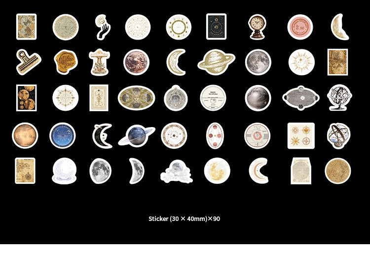 251-Piece Vintage Junk Journal Ephemera Pack – Botanical & Moon Phase Sticker Set, DIY Scrapbooking Supplies for Creative Journaling