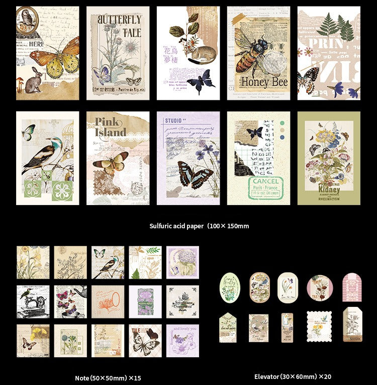 251-Piece Vintage Junk Journal Ephemera Pack – Botanical & Moon Phase Sticker Set, DIY Scrapbooking Supplies for Creative Journaling