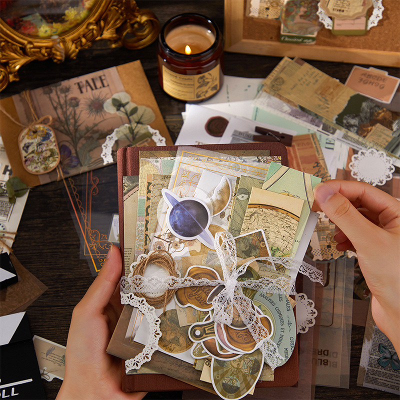 251-Piece Vintage Junk Journal Ephemera Pack – Botanical & Moon Phase Sticker Set, DIY Scrapbooking Supplies for Creative Journaling