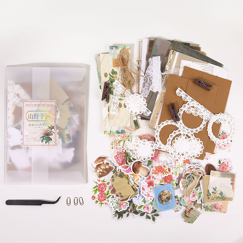251-Piece Vintage Junk Journal Ephemera Pack – Botanical & Moon Phase Sticker Set, DIY Scrapbooking Supplies for Creative Journaling