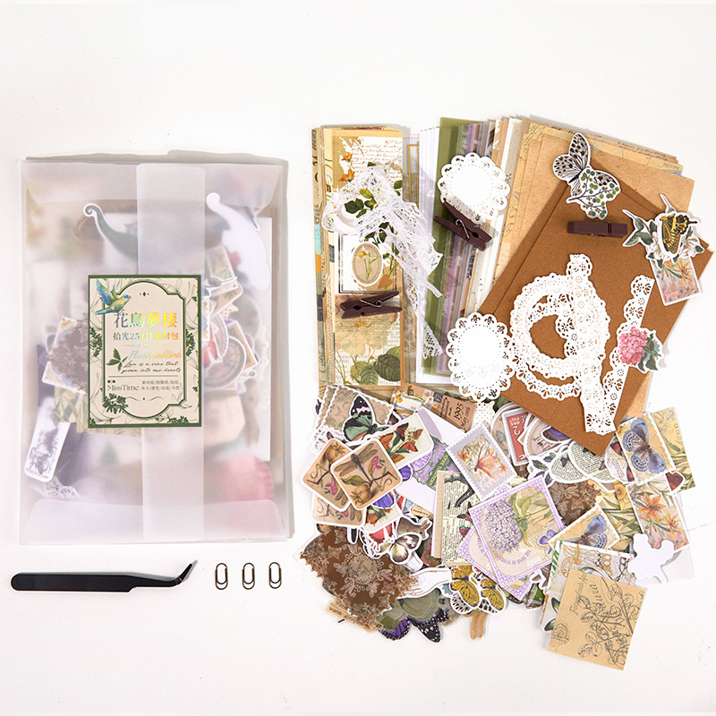 251-Piece Vintage Junk Journal Ephemera Pack – Botanical & Moon Phase Sticker Set, DIY Scrapbooking Supplies for Creative Journaling