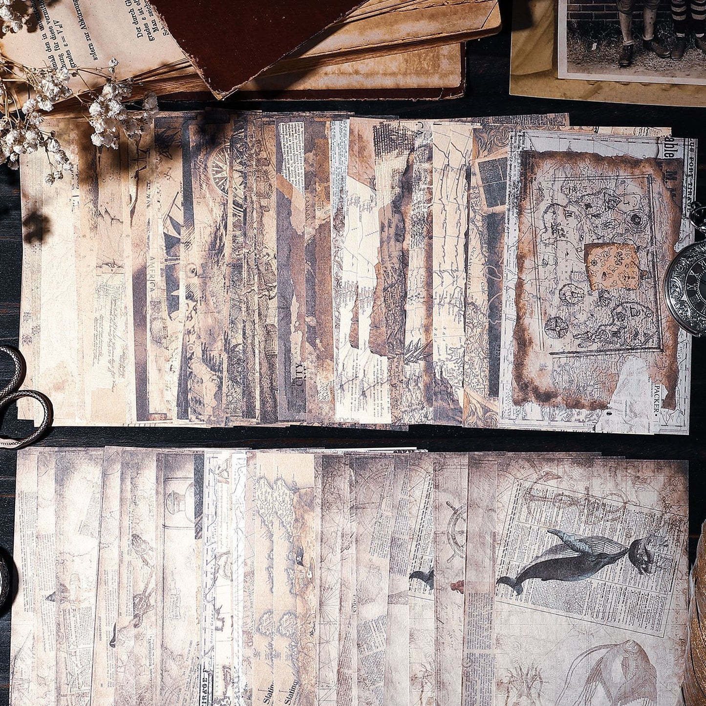20-Piece Vintage Ocean Ephemera Pack – 4 Themed Designs, Nautical Junk Journal & Scrapbooking Supplies